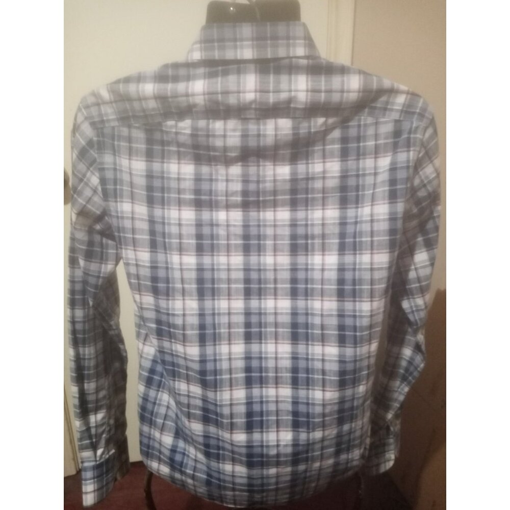 UNTUCKit Terrantez WF Mens M Slim Fit Blue White Plaid Long Sleeve Button Shirt - Picture 6 of 11
